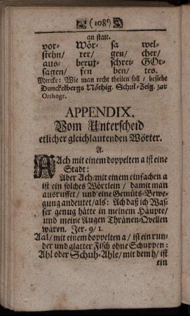 Appendix. Vom Unterscheid etlicher gleichlautender Wörter.