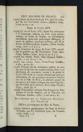 193-201, Histoires de la Famille Royale de France