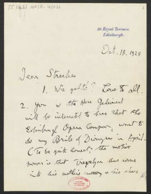 Brief an Willy Strecker an B. Schott's Söhne : 18.10.1928