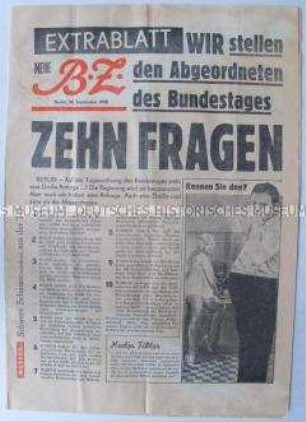 Propagandazeitung aus der DDR für die Bevölkerung von Berlin (West) im Layout der "BZ"