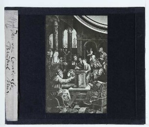Coninxloo, Jesus unter den Schriftgelehrten (Retabel, linke Tafel)