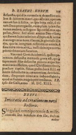 XXXVI. Invitatio ad creationem novi Rectoris.
