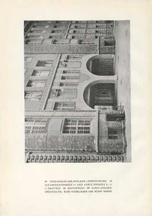 Vereinshaus des Berliner Lehrervereins. Alexanderstrasse 41 und Kurze Strasse 3-5. II. Haupthof. Hinterfront. Kurze Strasse