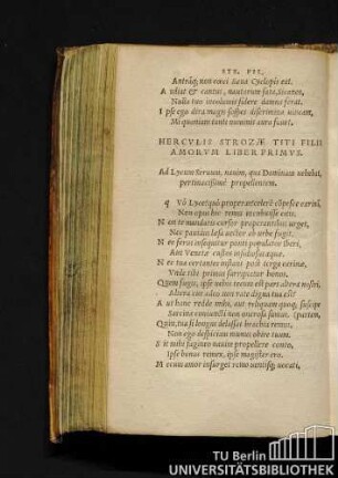 Herculis Strozae Titi Filii Amorum Liber Primus.