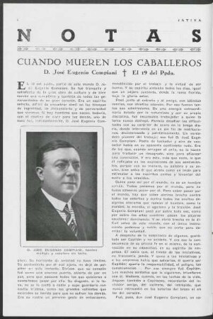 Notas - Cuando mueren los caballeros : D. José Eugenio Compiani † El 19 del Ppdo.