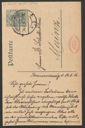 Brief an B. Schott's Söhne : 14.02.1916