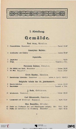 I. Abteilung: Gemälde (Nr. 1-139)