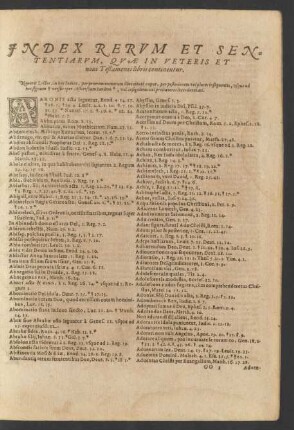 Index Rervm Et Sententiarvm, Qvae In Veteris Et noui Testamenti libris continentur.