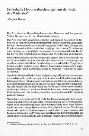 61-69, Fehlerhafte Honorarabrechnungen aus der Sicht des Prüfarztes
