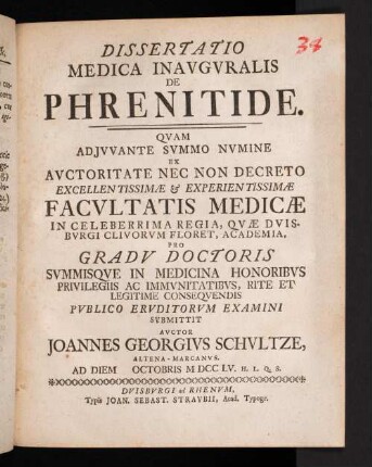 Dissertatio Medica Inavgvralis De Phrenitide