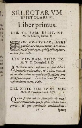 Liber primus. Lib. VI. Fam. Epist. XV. M. T. Cicero, Basilio S.
