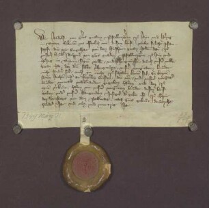 Pfalzgraf Rudolf versichert seinem Bruder Pfalzgraf Ruprecht, dass ihm die Verpfändung der Reichspfandschaft Mosbach an Engelhard von Hirschhorn an dessen Rechten und an den mit ihm getroffenen Vereinbarungen unschädlich sein soll.