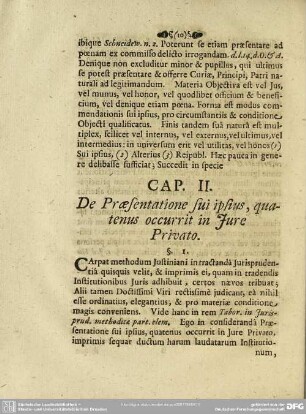 Cap. II. De Praesentatione sui ipsius, quatenus occurrit in Jure Privato