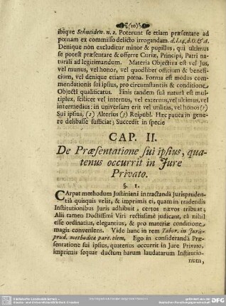 Cap. II. De Praesentatione sui ipsius, quatenus occurrit in Jure Privato