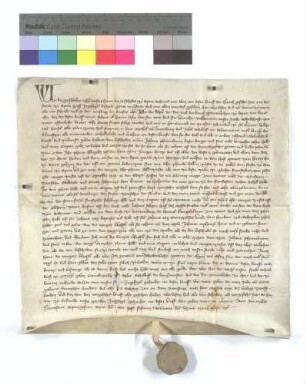 Das Geistliche Gericht zu Speyer vidimiert eine Urkunde von 1368 Spetember 23, mit der Else, Witwe des Conz Fritz, 14 Pfund Heller und 1 Kapaun jährliche Gült aus etlichen Häusern in Speyer an Johann Pfrumenbaum verkaufte.