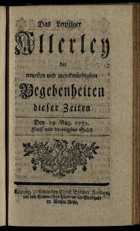 Den 29. Aug. 1752. Fünff und dreysigstes Stück.