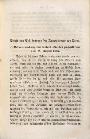 Neueste Nachrichten, Erklärungen und Briefe der Auswanderer von Texas