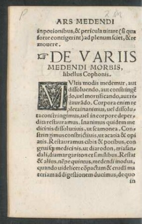 De Variis Medendi Morbis, libellus Cophonis.