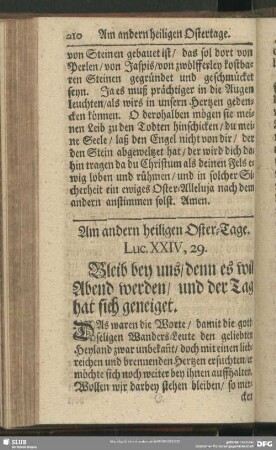 Am andern heiligen Oster-Tage. Luc. XXIV, 29