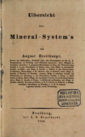 Uibersicht des Mineral-Systems