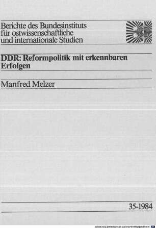 DDR: Reformpolitik mit erkennbaren Erfolgen