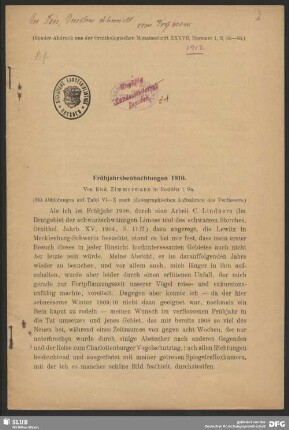 Frühjahrsbeobachtungen 1910