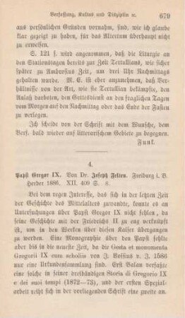 679-682 [Rezension] Felten, Joseph, Papst Gregor IX.