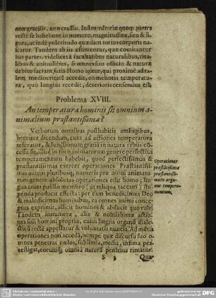 Problema XVIII. An temperatura hominis sit omnium animalium praestantißima?