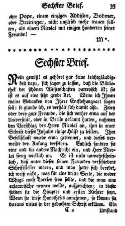 Sechster Brief [Fortsetzung eben derselben]