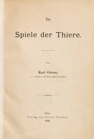 Die Spiele der Thiere