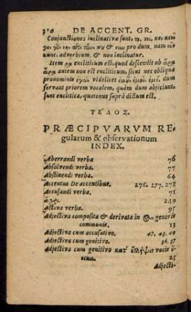 Praecipuarum Regularum & observationum Index.