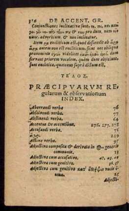 Praecipuarum Regularum & observationum Index.