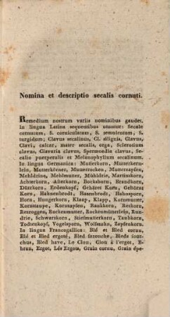 De secali cornuto eiusque viribus medicinalibus : Diss. inaug. med. pharmac.