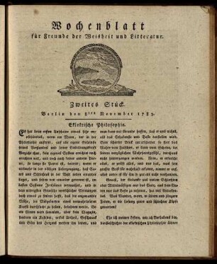Zweites Stück. Berlin den 8ten November 1783.