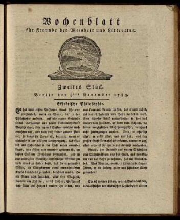 Zweites Stück. Berlin den 8ten November 1783.