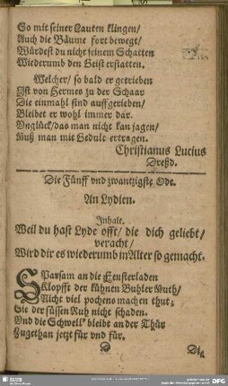 Die Fünff und zwantzigste Ode. An Lydien