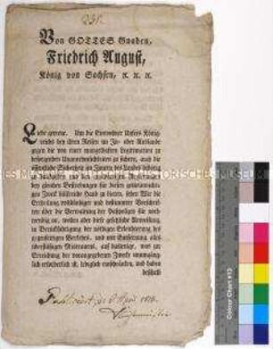 Generale von Friedrich August I. König von Sachsen betreffend die Ausstellung von Reisepässen