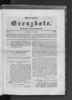 No. 9. Hamburg, den 21. Juli. 1861.