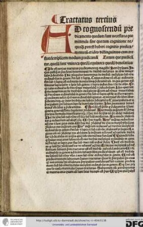 Iste est tertius tractatus predicamentorum magistri Petri Hyspani, in quo postquam in precedenti determinavit de dicibili incomplexo in ratione universalis predicabilis...