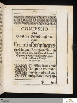 Confessio Oder Glaubens Bekandtnuß