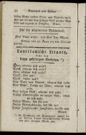 Lauretanische Litaney, samt den dazu gehörigen Gebeten.