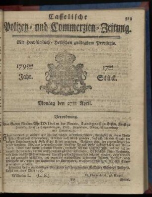 17tes Stueck, Montag den 27ten April 1795