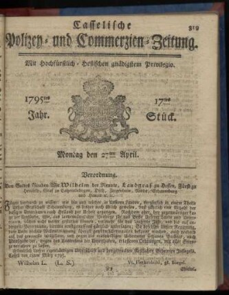 17tes Stueck, Montag den 27ten April 1795