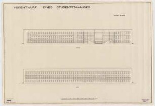 Studentenhaus, Berlin-Charlottenburg: Vorentwurf, Ansichten Nord und Süd 1:200