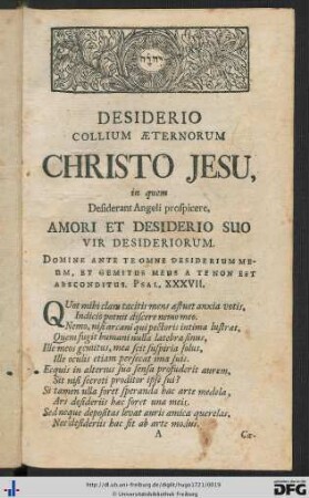 Desiderio Collium Aeternum Christo Jesu ...