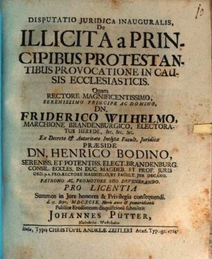 Disp. iur. inaug. de illicita a principibus protestantibus provocatione in causis ecclesiasticis