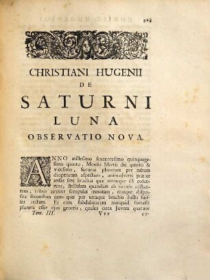 Christiani Hugenii Zulichemii, Dum viveret Zelemii Toparchæ, Opera Varia, Volumen Secundum. Tomus Tertius