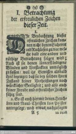 I. Betrachtung der erfreulichen Zeichen dieser Zeit