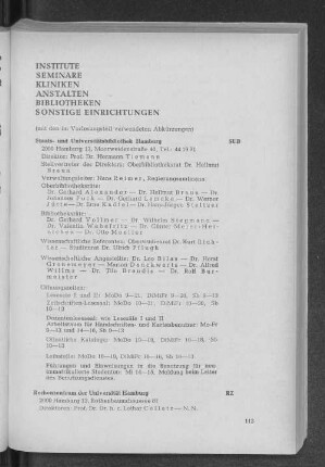 Institute. Seminare. Kliniken. Anstalten. Bibliotheken. Sonstige Einrichtungen