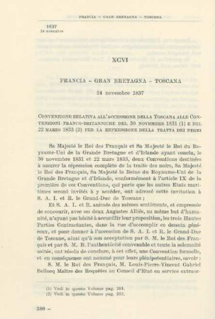XCVI Francia - Gran Bretagna - Toscana 24 novembre 1837